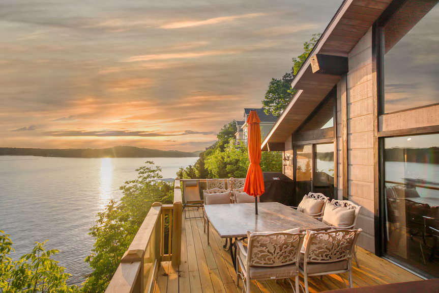 Luxury holiday park villa with sea view and sunset in Europe