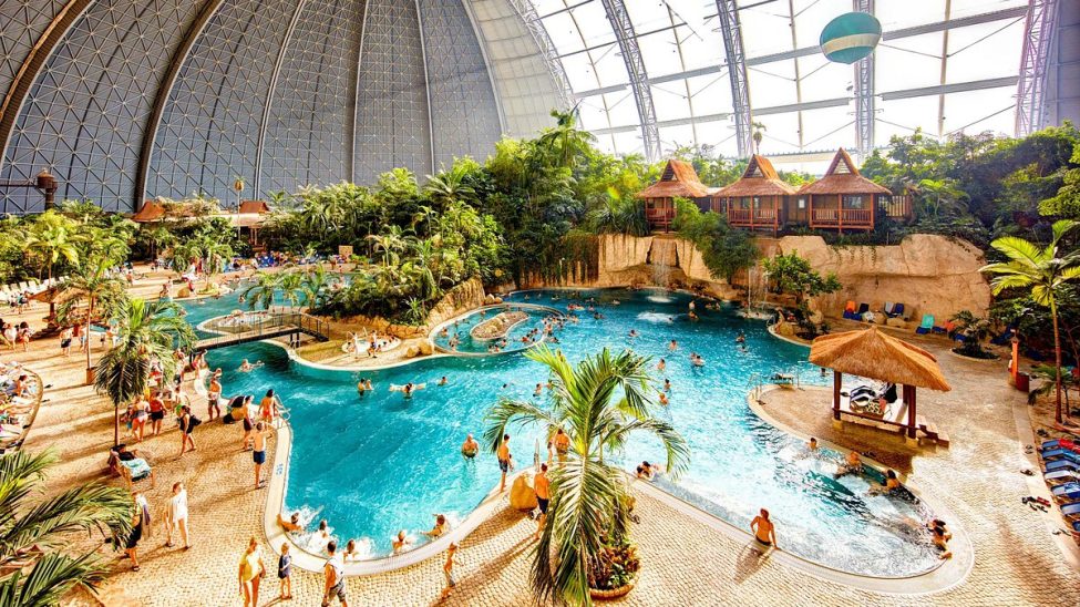 indoor tropical water park at a family holiday park in Germany with pools, slides and kids activities