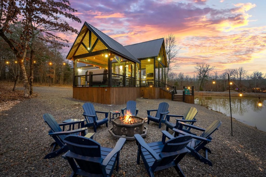 Family enjoying a lakeside holiday cabin in Germany with terrace and sun loungers